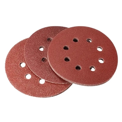 5 Inch Red 8 Holes Abrasive Discs 150mm Hook and Loop Sanding Disc 120 Grit Sandpaper Sander Round Sand Paper