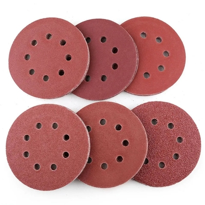 5 Inch Red 8 Holes Abrasive Discs 150mm Hook and Loop Sanding Disc 120 Grit Sandpaper Sander Round Sand Paper
